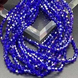 4mm Bicone Dark Blue Electroplate Glass AB Color Plated Faceted Bead Strand